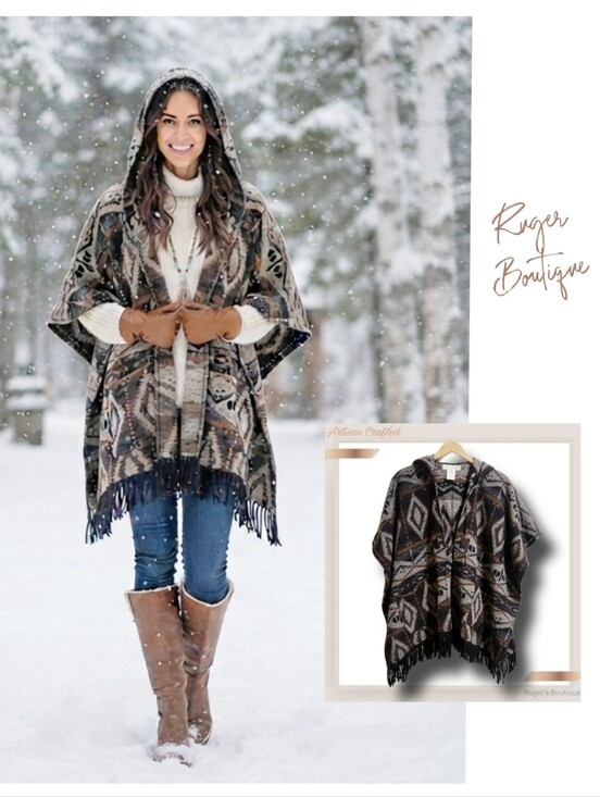 Artisan Crafted Sweaters - 🌿Artisan Crafted Women's Medium Boho Hooded Cape Fringed Cardigan
